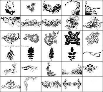 Decorative Rose Flowers and Foliage Brushes