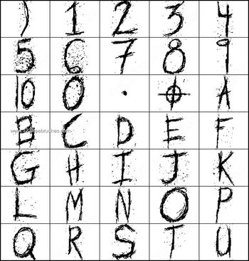 Grunge Alphabet Letters and Numbers Brushes Photoshop