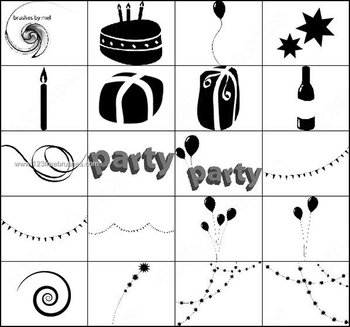 Free Birthday Brushes – Balloons – Cake – Candle – Gift Box Brushes Photoshop