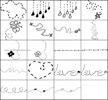 Dashed Lines Star – Heart – Flower Brushes