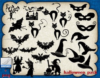 Halloween flying bats witch and hat